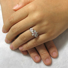 Load image into Gallery viewer, Sterling Silver Triple Plumeria Ring with Pink Cubic Zirconia