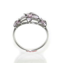 Load image into Gallery viewer, Sterling Silver Triple Plumeria Ring with Pink Cubic Zirconia
