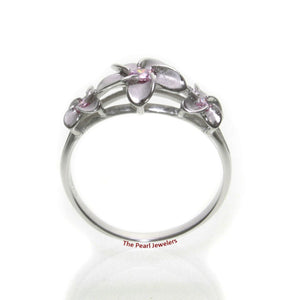 Sterling Silver Triple Plumeria Ring with Pink Cubic Zirconia