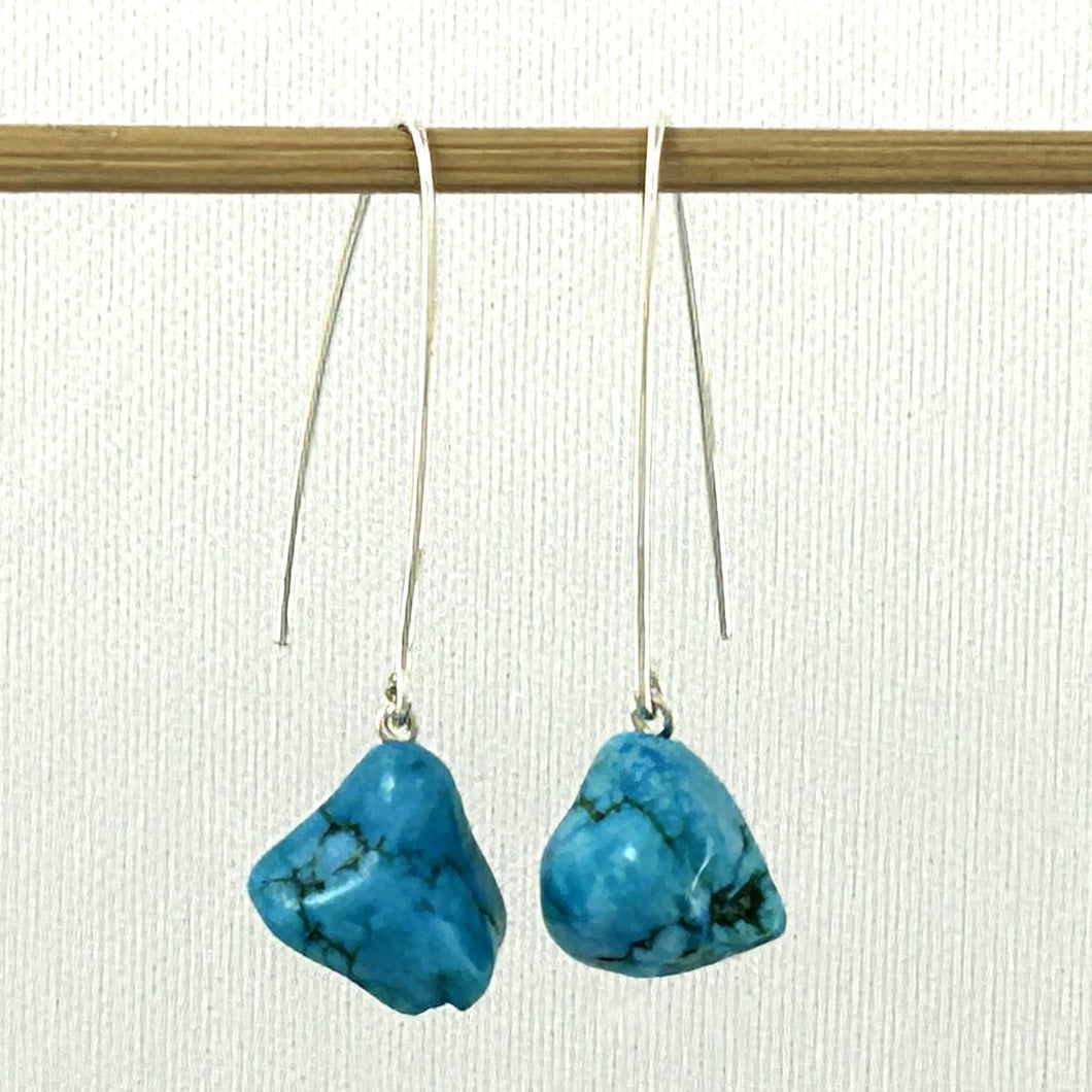Sterling Silver Turquoise V-Shaped Wire Dangle Earrings