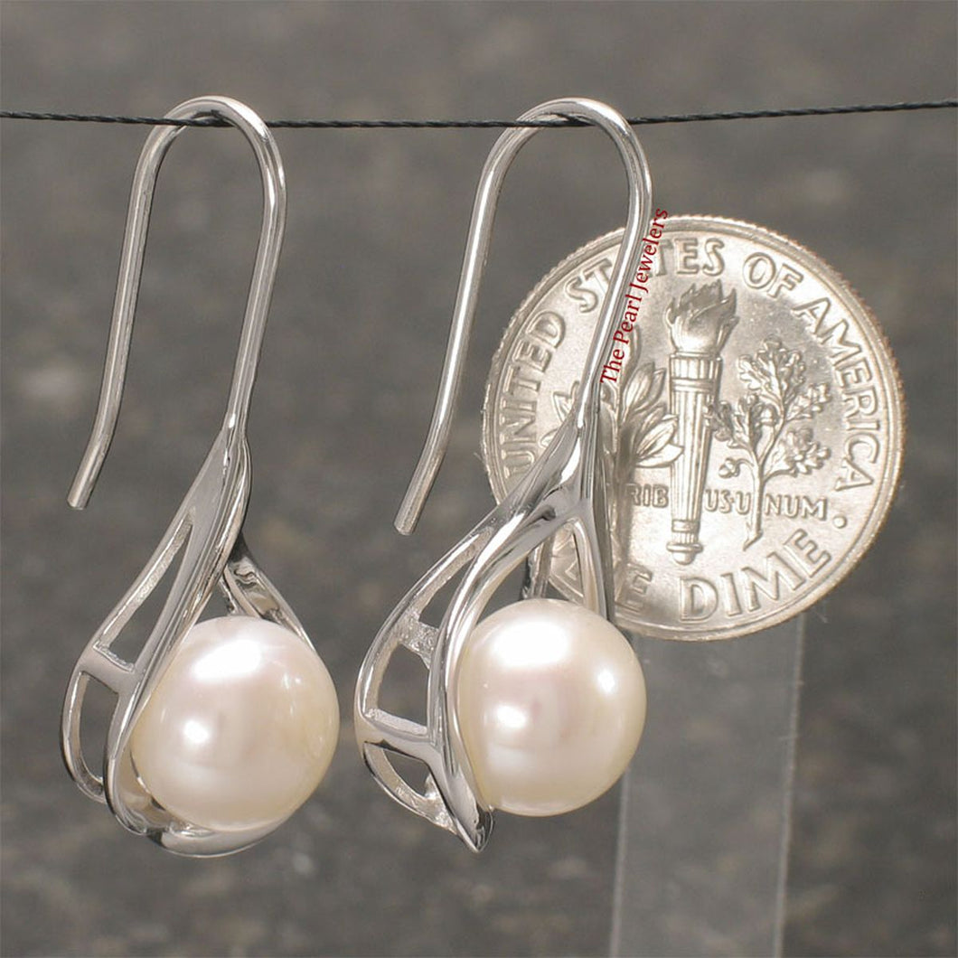 Sterling Silver Wave Hook Cultured Pearl Earrings