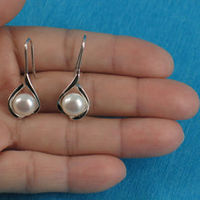 Load image into Gallery viewer, Sterling Silver Wave Hook Earrings with White Pearls