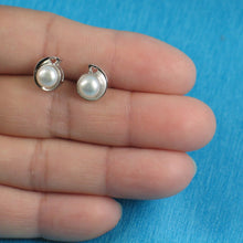 Load image into Gallery viewer, Sterling Silver White Pearl Stud Earrings – Rhodium Plated