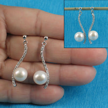 Load image into Gallery viewer, Sterling Silver White  Pearl &amp; CZ Dangle Stud Earrings