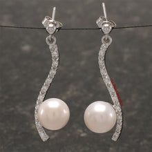 Load image into Gallery viewer, Sterling Silver Pearl &amp; CZ Dangle Stud Earrings (White , Black , Pink )