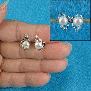 Sterling Silver White Pearl & CZ Stud Earrings