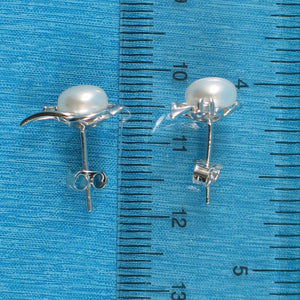 Sterling Silver White Pearl & CZ Stud Earrings