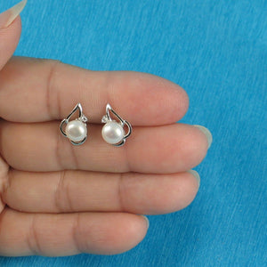 Sterling Silver White Pearl & CZ Stud Earrings