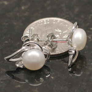 Sterling Silver White Pearl & CZ Stud Earrings