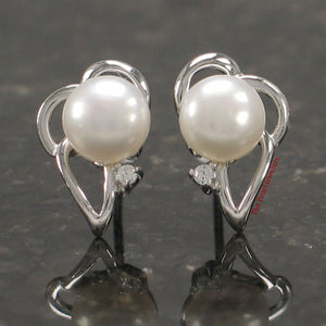 Sterling Silver White Pearl & CZ Stud Earrings