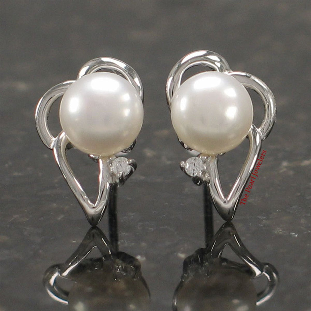 Sterling Silver Cultured Pearl & CZ Stud Earrings (White, Black, Pink)