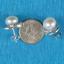Load image into Gallery viewer, Sterling Silver 9mm White Pearl &amp; CZ Stud Earrings