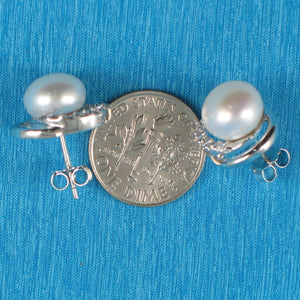 Sterling Silver 9mm White Pearl & CZ Stud Earrings