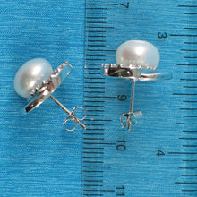 Load image into Gallery viewer, Sterling Silver 9mm White Pearl &amp; CZ Stud Earrings