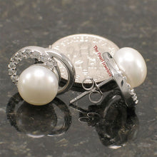 Load image into Gallery viewer, Sterling Silver 9mm White Pearl &amp; CZ Stud Earrings