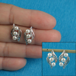 Sterling Silver White Pearl & Cubic Zirconia Stud Earrings