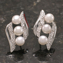 Load image into Gallery viewer, Sterling Silver White Pearl &amp; Cubic Zirconia Stud Earrings