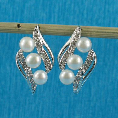 Sterling Silver White Pearl & Cubic Zirconia Stud Earrings