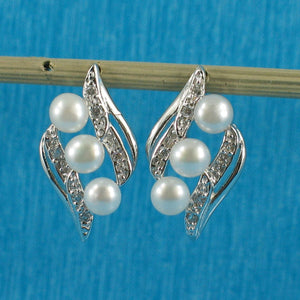Sterling Silver White Pearl & Cubic Zirconia Stud Earrings