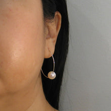 Load image into Gallery viewer, Sterling Silver White Pearl Endless Hoop Earrings