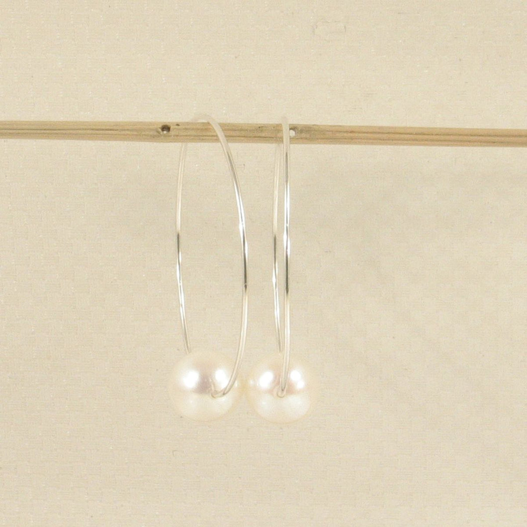 Sterling Silver White Pearl Endless Hoop Earrings
