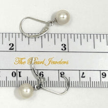 Load image into Gallery viewer, Sterling Silver 7–7.5mm White Pearl Leverback Dangle Earrings