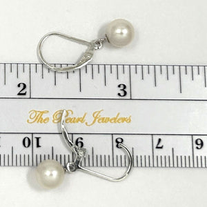 Sterling Silver 7–7.5mm White Pearl Leverback Dangle Earrings
