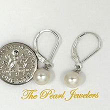 Load image into Gallery viewer, Sterling Silver 7–7.5mm White Pearl Leverback Dangle Earrings