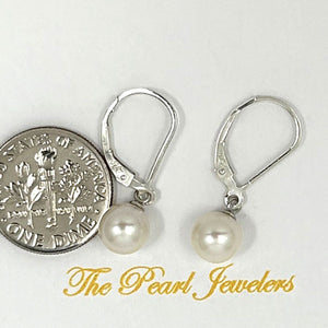 Sterling Silver 7–7.5mm White Pearl Leverback Dangle Earrings