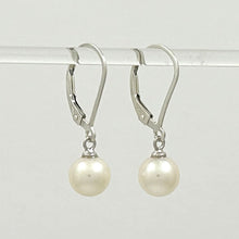 Load image into Gallery viewer, Sterling Silver 7–7.5mm White Pearl Leverback Dangle Earrings