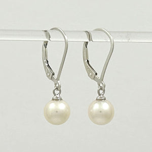 Sterling Silver 7–7.5mm White Pearl Leverback Dangle Earrings
