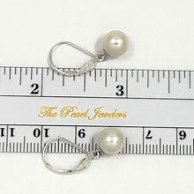Load image into Gallery viewer, Sterling Silver 8–8.5mm White Pearl Leverback Dangle Earrings