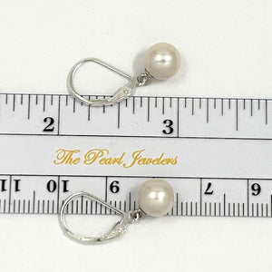 Sterling Silver 8–8.5mm White Pearl Leverback Dangle Earrings