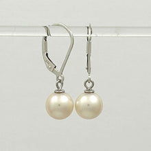 Load image into Gallery viewer, Sterling Silver 8–8.5mm White Pearl Leverback Dangle Earrings