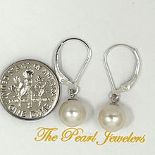 Load image into Gallery viewer, Sterling Silver 8–8.5mm White Pearl Leverback Dangle Earrings