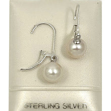 Load image into Gallery viewer, Sterling Silver 8–8.5mm White Pearl Leverback Dangle Earrings