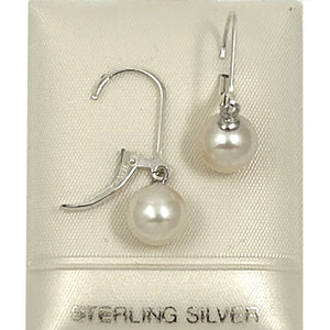 Sterling Silver 8–8.5mm White Pearl Leverback Dangle Earrings
