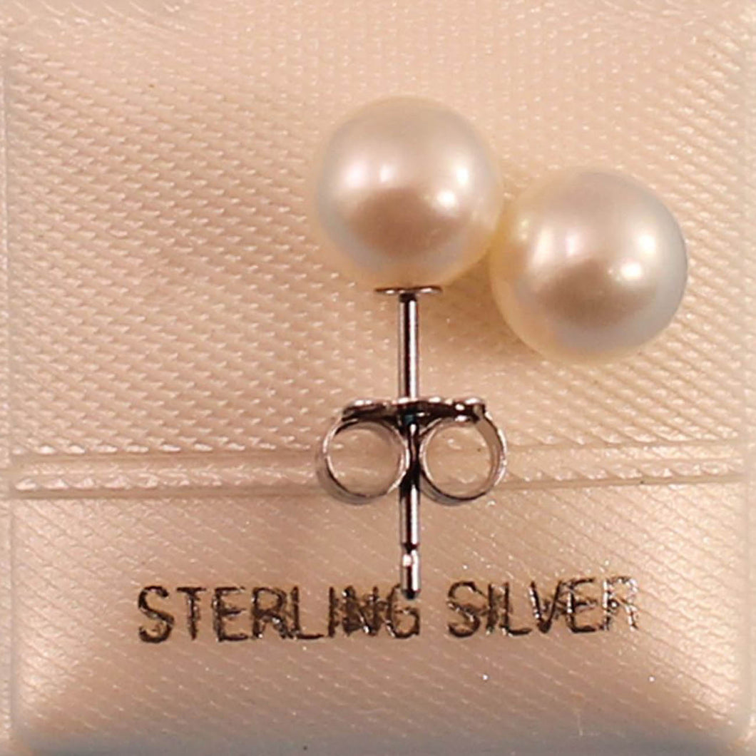 Sterling Silver White Pearl Stud Earrings (6–6.5mm)