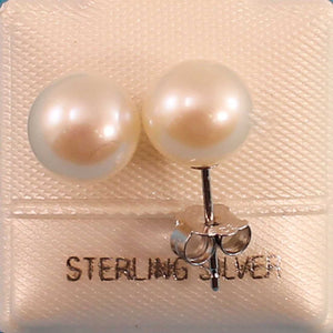 Sterling Silver White Pearl Stud Earrings (8–8.5mm)