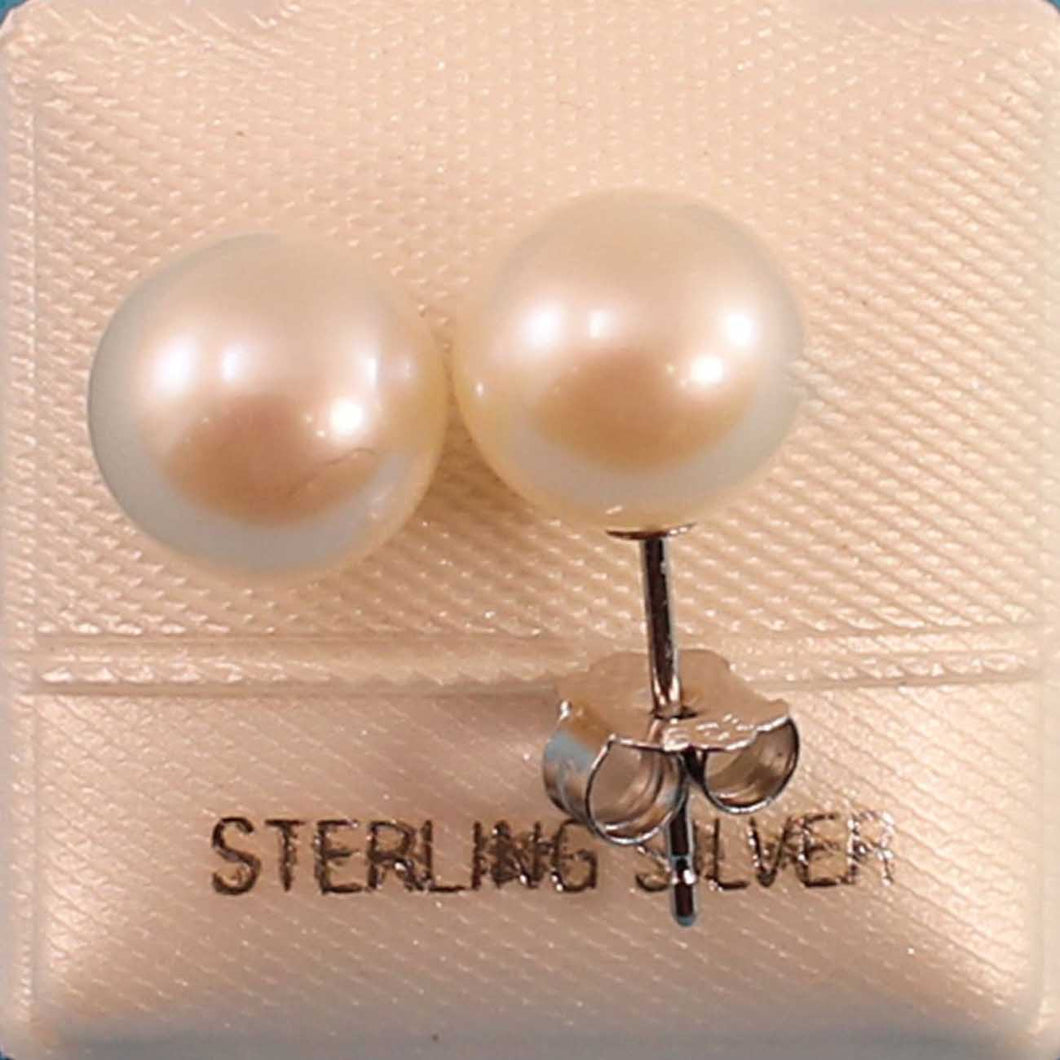 Sterling Silver White Pearl Stud Earrings (8–8.5mm)