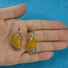 Load image into Gallery viewer, Sterling Silver Yellow Agate Cabochon Hook Earrings