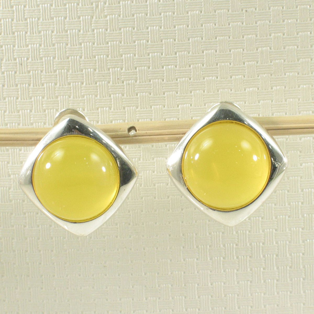 Sterling Silver Yellow Agate Dome Omega Back Earrings