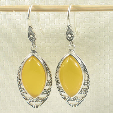 Sterling Silver Yellow Agate Marquise Hook Earrings