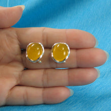 Load image into Gallery viewer, Sterling Silver Yellow Agate Oval Omega Back Earrings