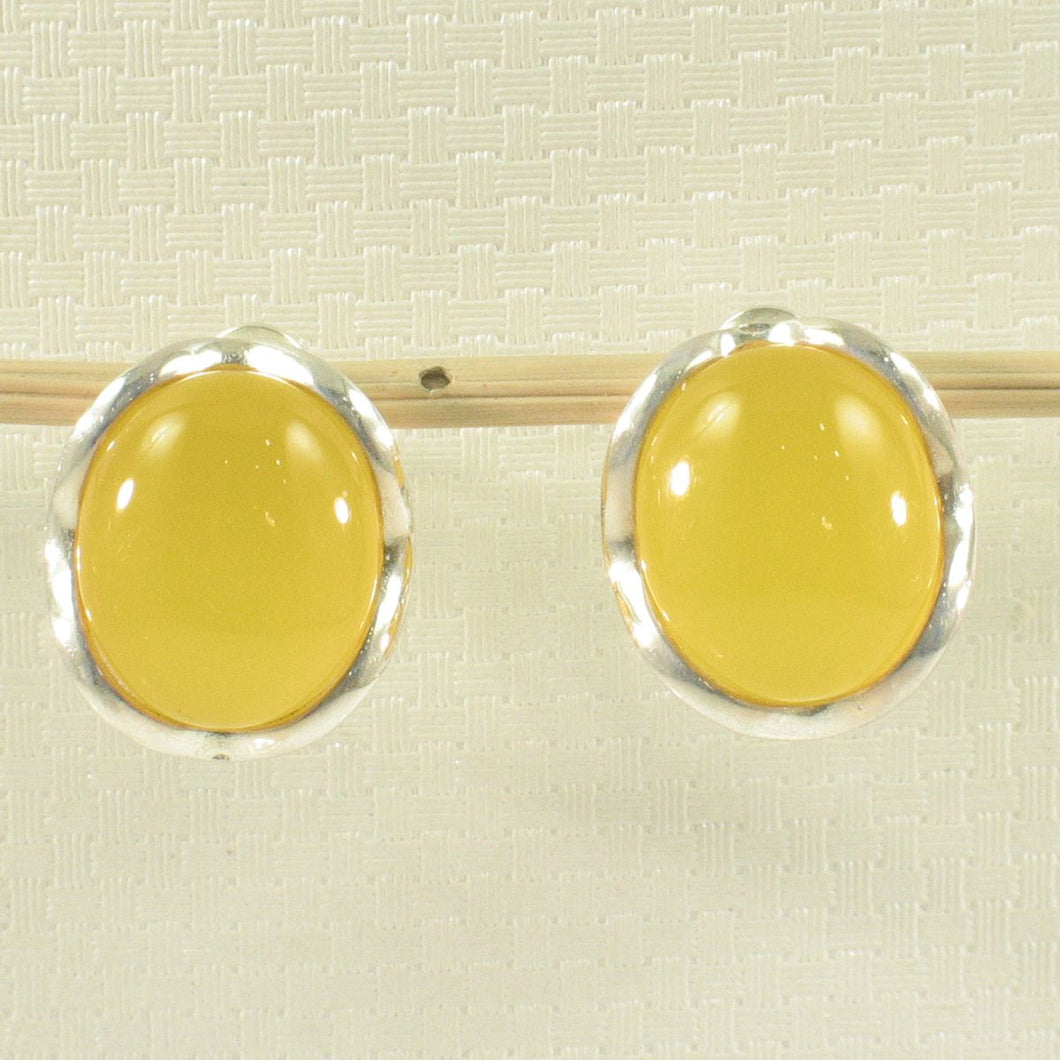 Sterling Silver Yellow Agate Oval Omega Back Earrings