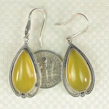 Load image into Gallery viewer, Sterling Silver Yellow Agate Pear Cabochon Hook Earrings