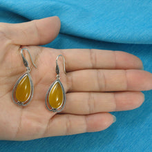 Load image into Gallery viewer, Sterling Silver Yellow Agate Pear Cabochon Hook Earrings