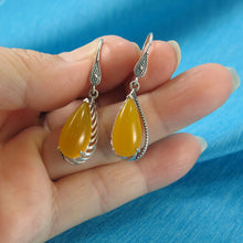 Load image into Gallery viewer, Sterling Silver Yellow Agate Pear Hook Earrings