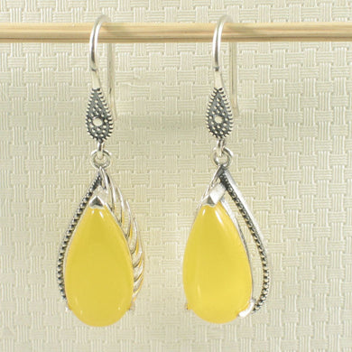 Sterling Silver Yellow Agate Pear Hook Earrings