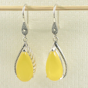Sterling Silver Yellow Agate Pear Hook Earrings